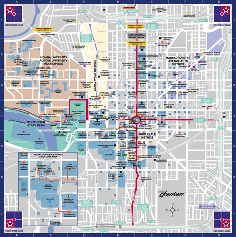 Top Tourist Attraction and Places Map of Downtown Indianapolis USA