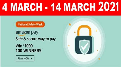 Amazon National Safety Week Quiz Answers Win Rs 1 000 100 Winners 6 March 2021 Youtube