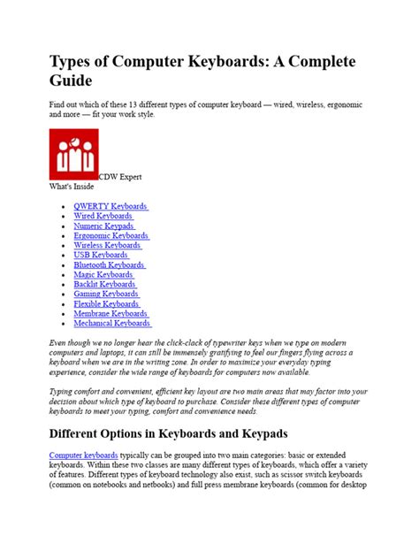 Types of Computer Keyboards | PDF