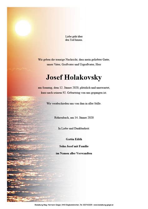 Holakovsky Josef Bestattung Geiger