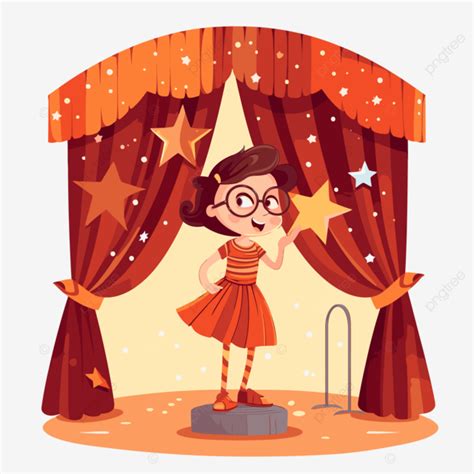 Talent Show Vector, Sticker Clipart Cartoon Girl Performs On The Stage And Talks, Sticker ...