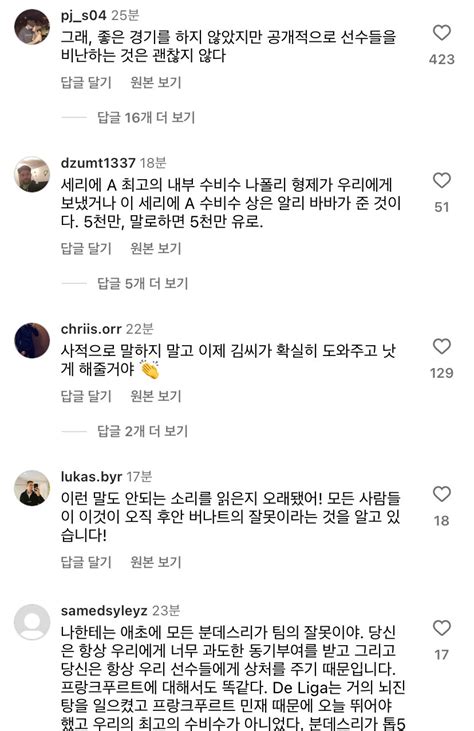 투헬의 김민재 비판에 대한 현지 반응txt 유머움짤이슈 에펨코리아