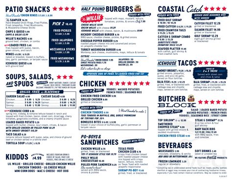 Menu Houston Tx S Willie S Grill Icehouse Sirved