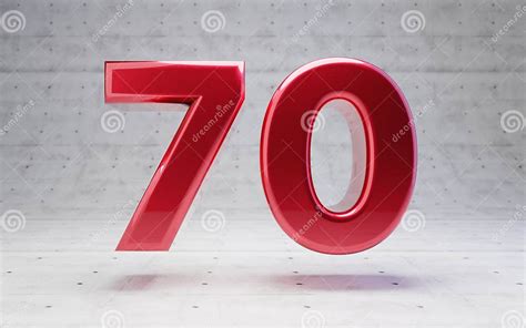 Red Number 70 Metallic Red Color Digit Isolated On Concrete Background