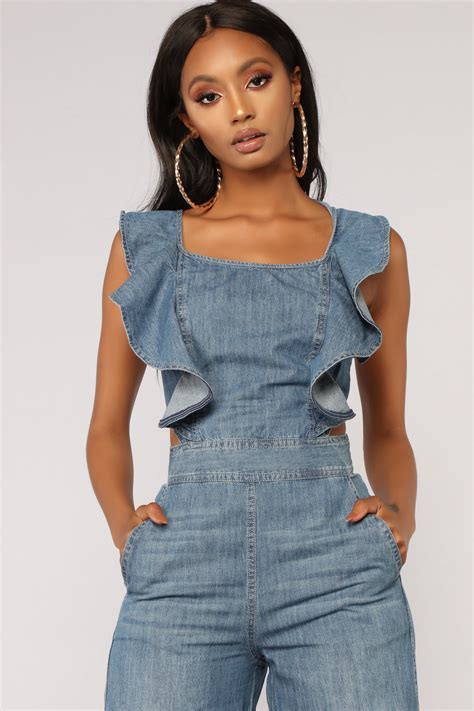 Love Train Denim Jumpsuit Medium Wash