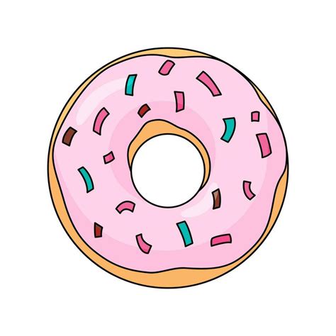 Pink Donut With Strawberry Icing And Colorful Sprinkles Cartoon Vector