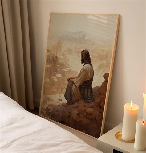 Jesus Sitting Wall Art Print Christ Praying Over Jerusalem Art Jesus