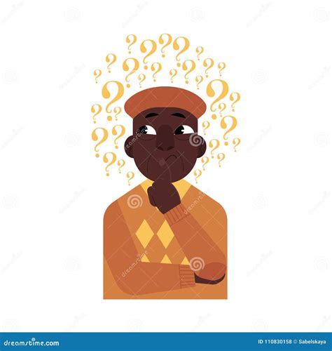 Vector Cartoon Adult African Black Man Thinking Stock Vector