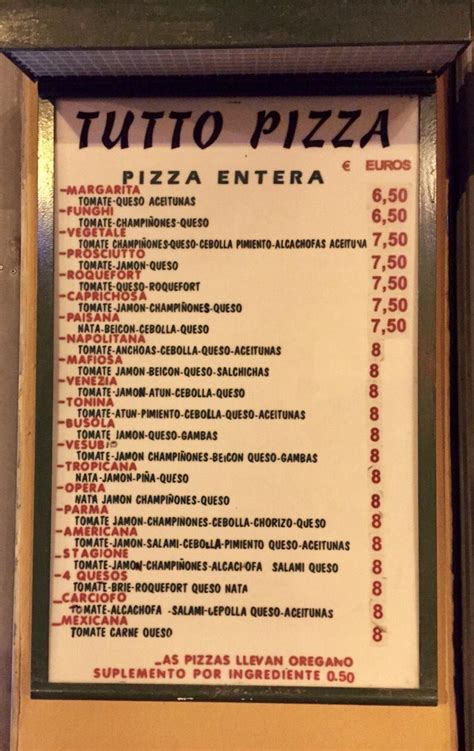 Carta Del Restaurante Tutto Pizza Gandia