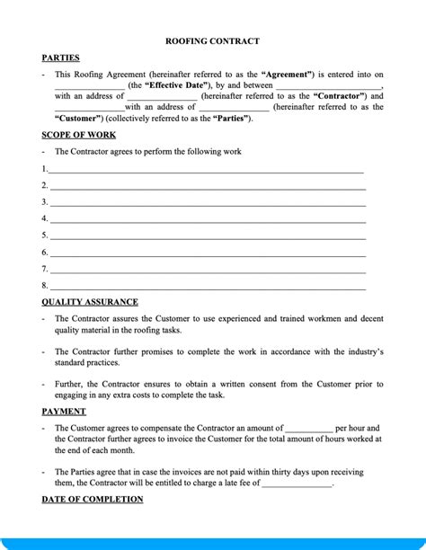 Printable Simple Roofing Contract Template