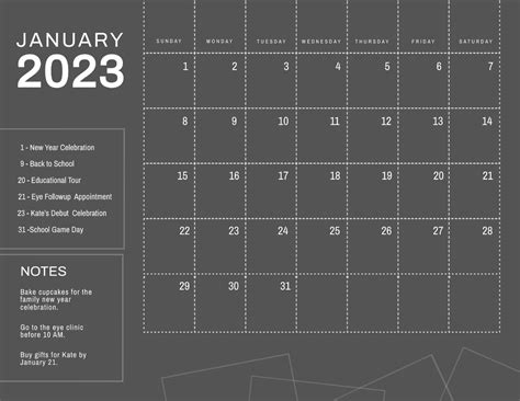 Free Simple January 2023 Calendar Template Edit Online And Download