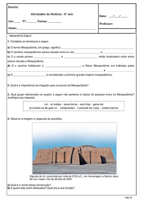 HistÓria 6° Ano Atividades AvaliaÇÕes Provas Testes ExercÍcios Para