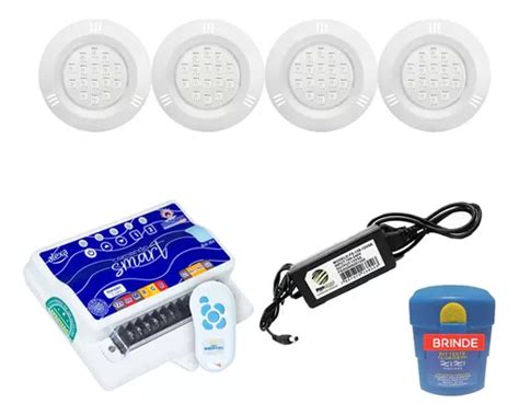 Kit Led Piscina 80m² 4 Leds 9w Comando Smart Fonte MercadoLivre