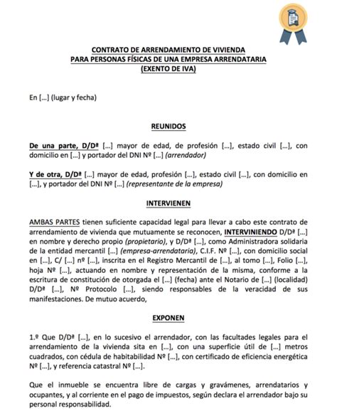 Contrato De Alquiler De Vivienda Para Trabajadores De Empresa