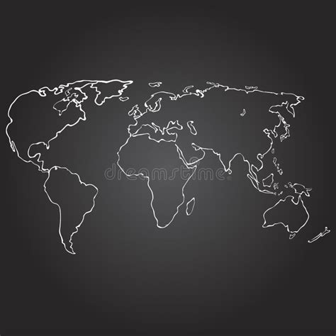 World Map Contour Vector Illustration on Chalkboard, Hand Drawn Stock ...