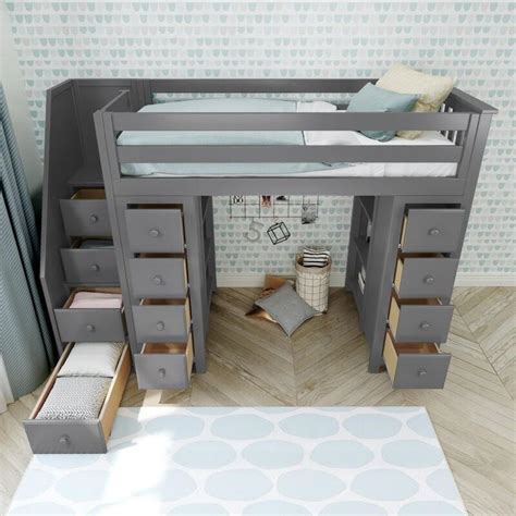 Chester Twin Loft Bed With Stairs Storage Grey