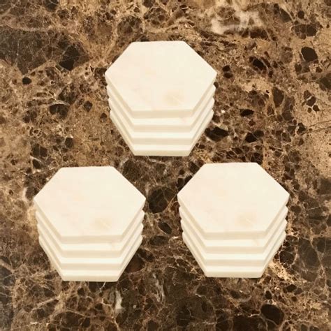 White Marble Hexagon Coasters Laserable Imprintable