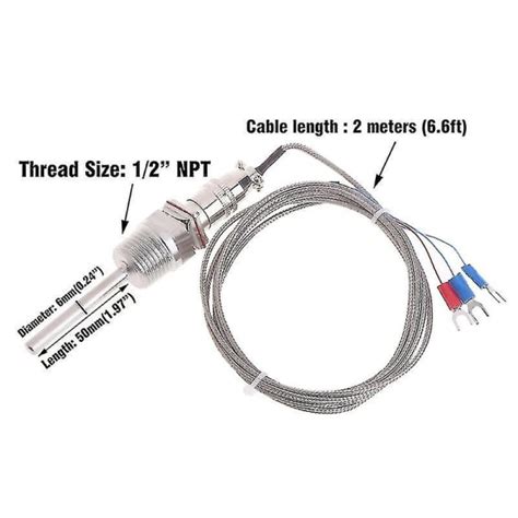 Rtd Pt100 Temperatursensor Probe 5cm 1 2 Npt Gevind Med Aftageligt