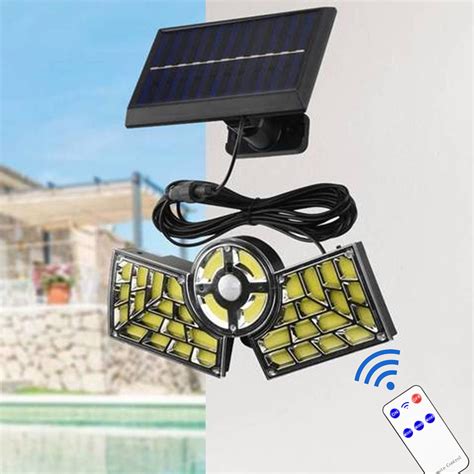 Dwsnxt Solar Powered 3 Head Rotating Wall Light 48W ABS