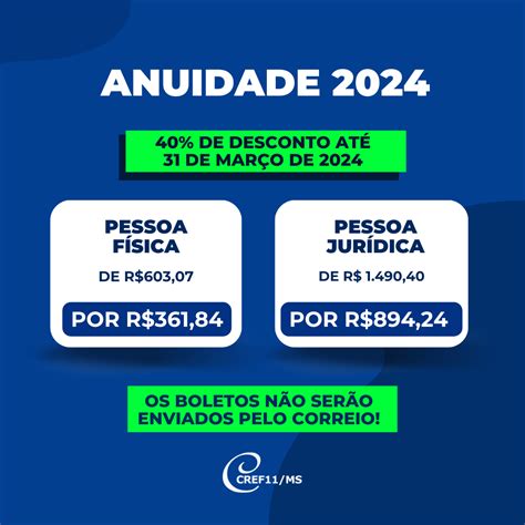 A anuidade 2024 tem desconto de 40 para quem efetuar pagamento até o