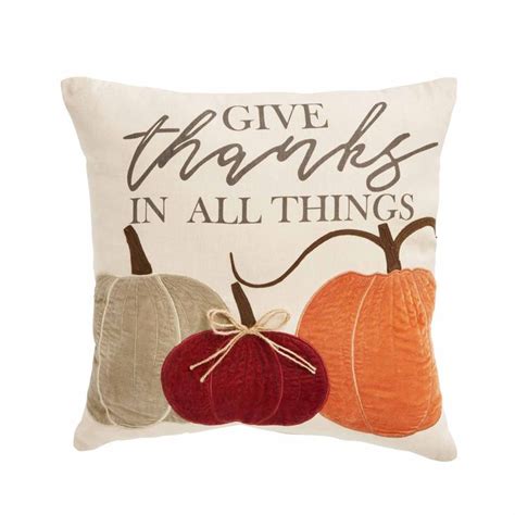 Mud Pie Give Thanks Velvet Pumpkin Pillow In White Cotton Velvet