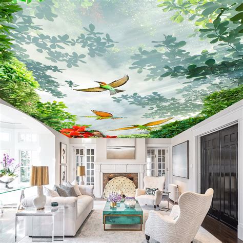 3D Nature Ceiling Wallpaper DDS223 – Red and Wine Decor