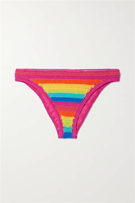 Farm Rio Striped Crocheted Cotton Bikini Briefs In Pink Modesens