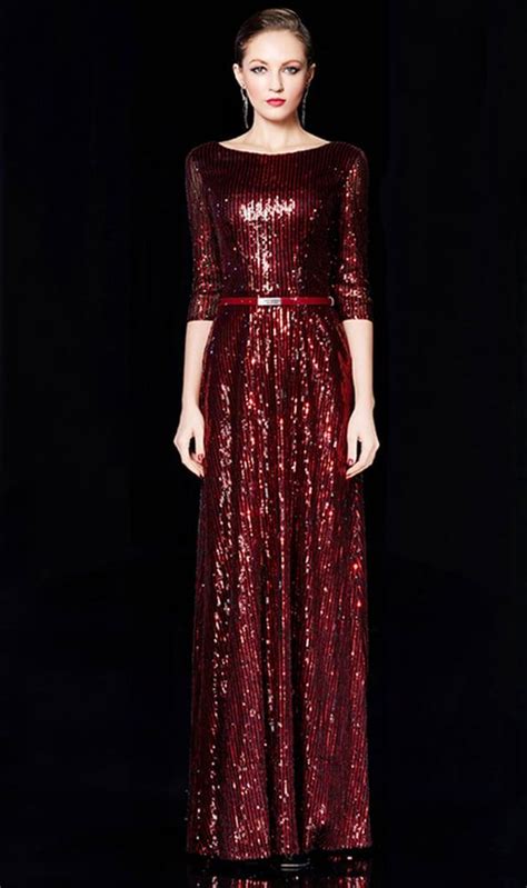 Long Sleeve Red Sequin Evening Dress From Darius Cordell