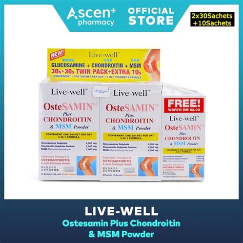 LIVE WELL Ostesamin Plus Chondroitin MSM Powder 2x30s 10s