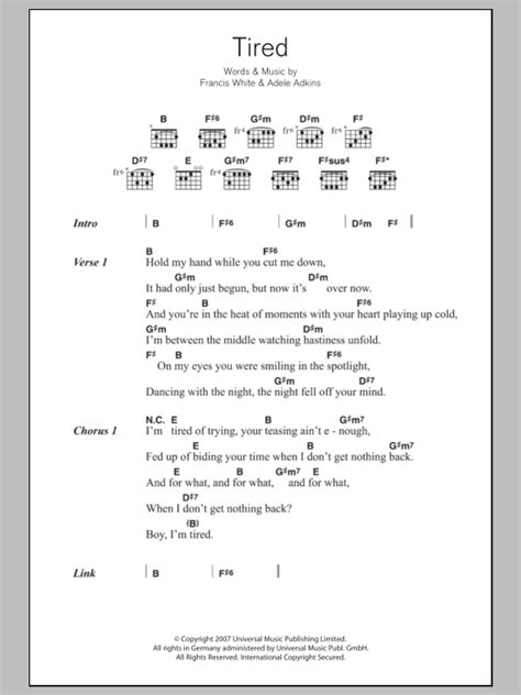 Tired Sheet Music Adele Guitar Chords Lyrics