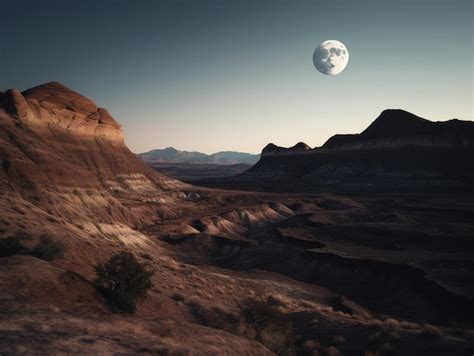 Un Paisaje Des Rtico Con Una Luna En El Cielo Foto Premium