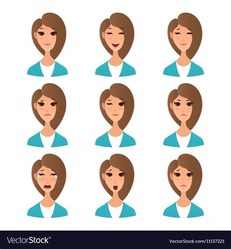 Cartoon girl emotion faces Royalty Free Vector Image