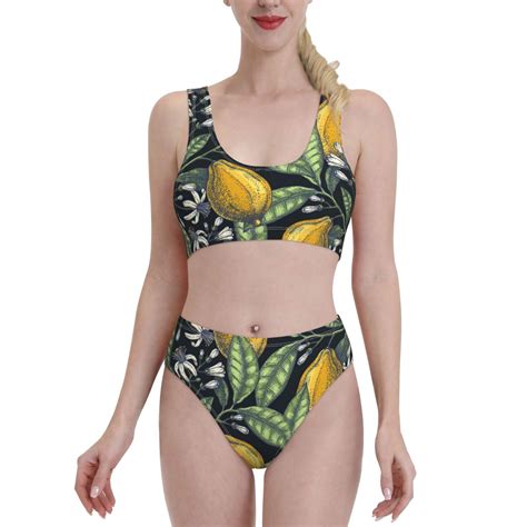 Balery Citrus Fruits Elegant Lemons Women Bikini Swimsuit Tankini Set