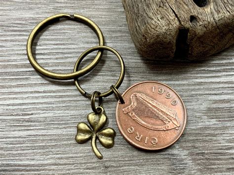 Irish Coin And Shamrock Keyring Keychain Or Clip St Birthday