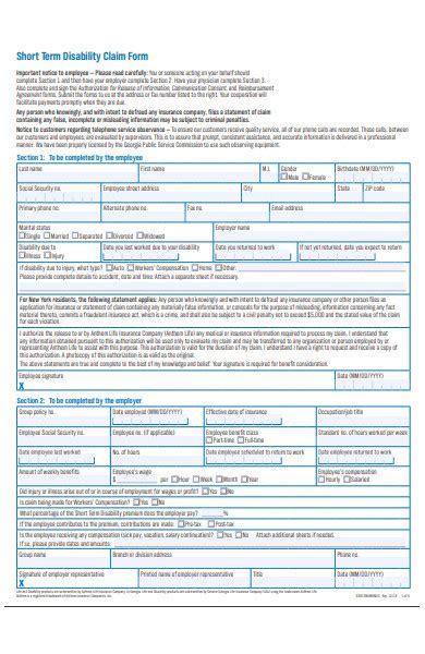 Printable Disability Claim Form