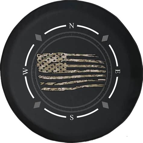 Spare Tire Cover Compass Tactical Camo Waving American Flag Military Veterans Wheel Covers Fit