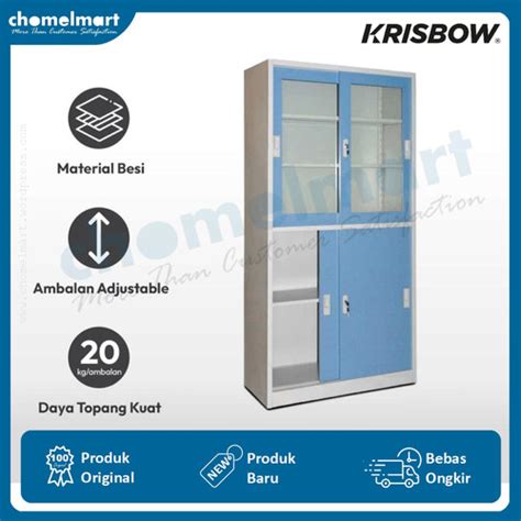 Jual Krisbow Lemari Arsip Kantor Besi 4 Pintu Geser Biru KW1700197