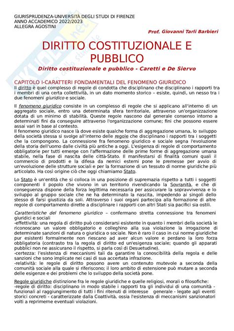 Riassunto Esame Diritto Costituzionale E Pubblico Prof Tarli Barbieri