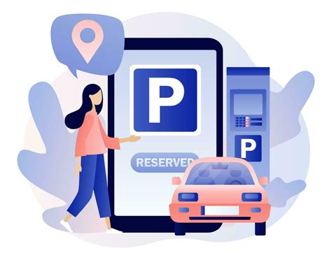 Parking Smartphone App Public Car Park Urban Transport Tiny Woman