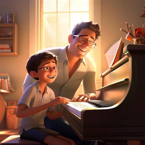 Ilustraci N De Padre E Hijo Tocando El Piano Juntos Feliz Pixar Foto