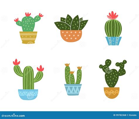 Set Of Cactus Icon Collection Vector Stock Vector Illustration Of