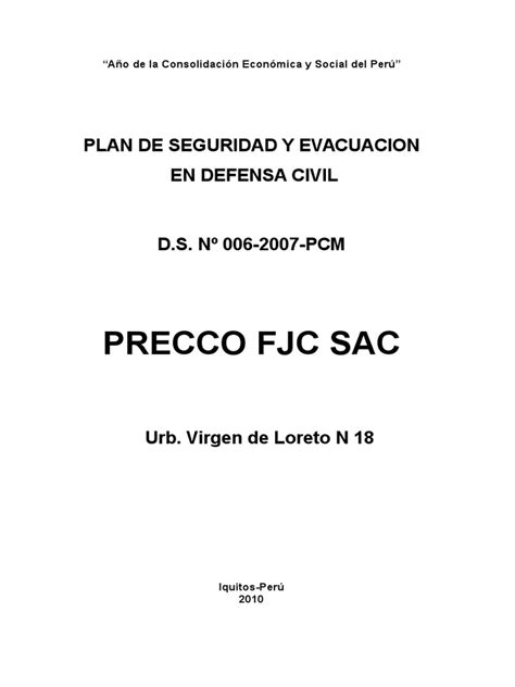 Plan De Seguridad Y Evacuacion En Defensa Civil Defensa Civil