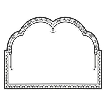 A Black And White Drawing Of An Arch With Beads On The Edges Over A