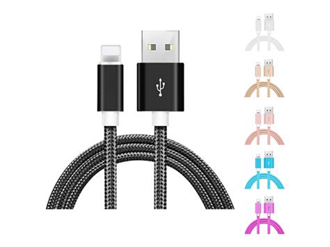 10-Foot Braided Heavy-Duty Lightning Cables Assorted Colors (6-Pack ...