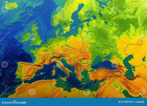 Colorful Satellite Weather Map Depicting Temperatures Across Europe ...