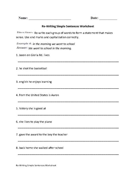 Basic Sentence Structure Worksheets