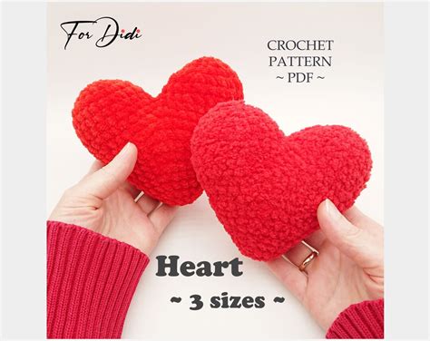 Crochet Plush Heart Pattern 3 Sizes Valentines Day Heart Crochet Valentines Heart Amigurumi