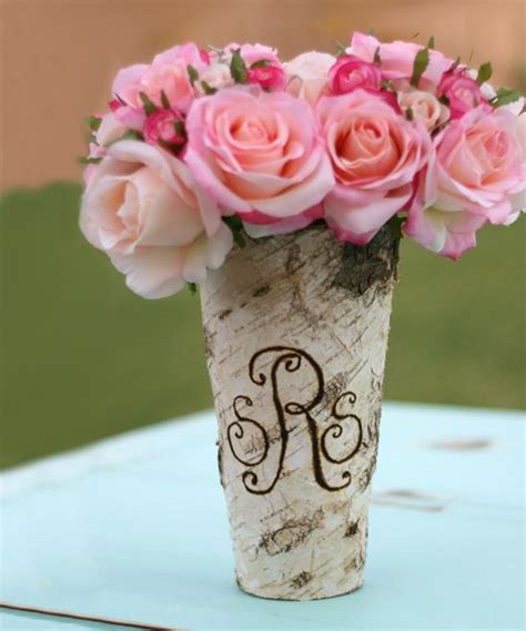 Monogram Personalized Birch Vase Rustic Wedding Decor Birch Vase