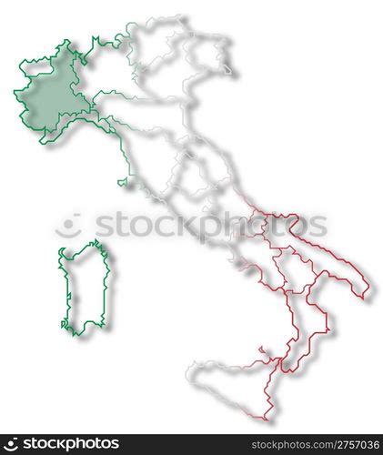 Map of Italy, Piemont highlighted. Political map of Italy with the ...