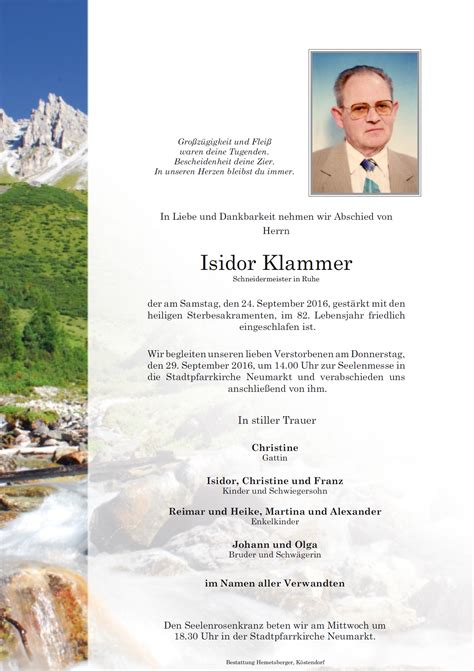 Klammer Isidor Bestattung Hemetsberger Särge Urnen Beratung im